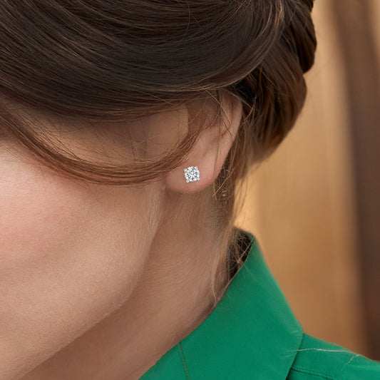 Ritani's 14kt White Gold Round Cut Four Prong Lab Diamond Stud Earrings